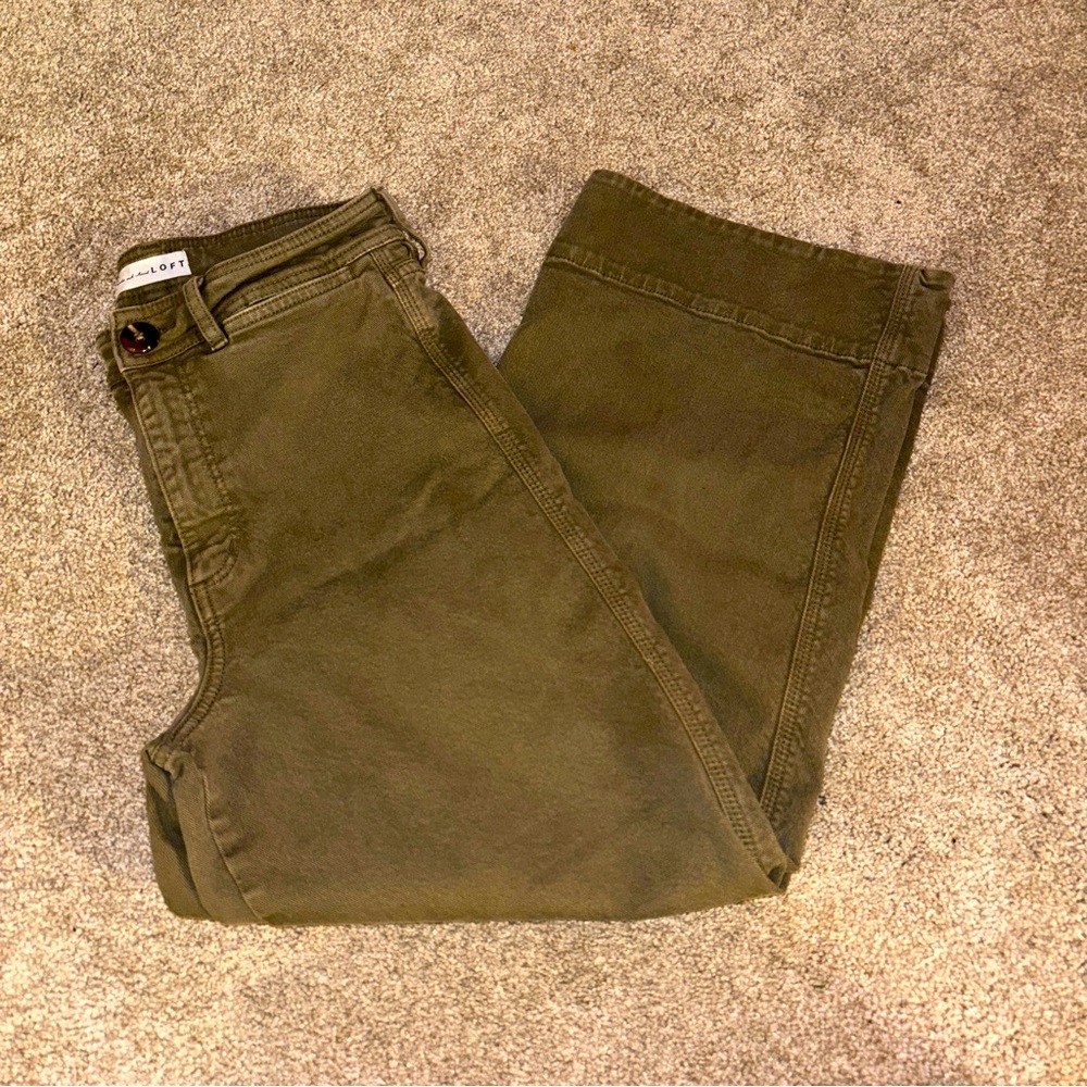 Wide Leg Cropped Pants Olive Green